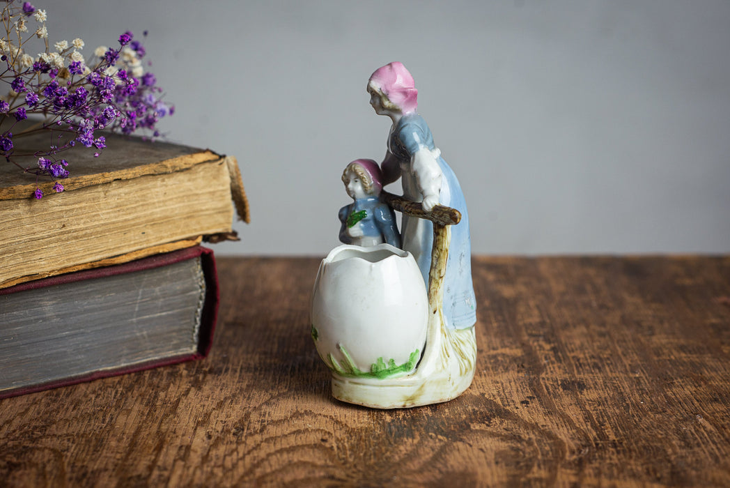 Easter Porcelain Figurine – Vintage Ceramic Woman With Girl Statuette