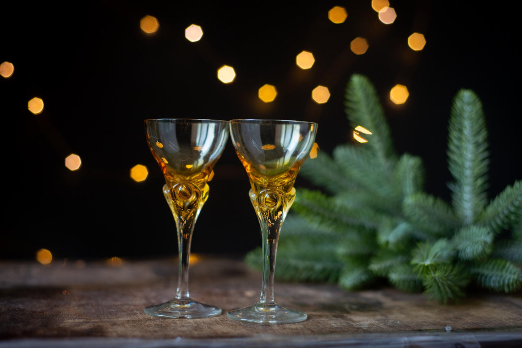 Vintage Amber Stemware Pair – Mid-Century Barware