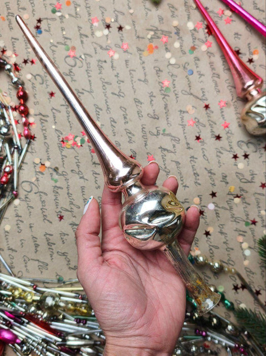 Vintage Silver & Pink Glass Christmas Tree Topper – 1960s