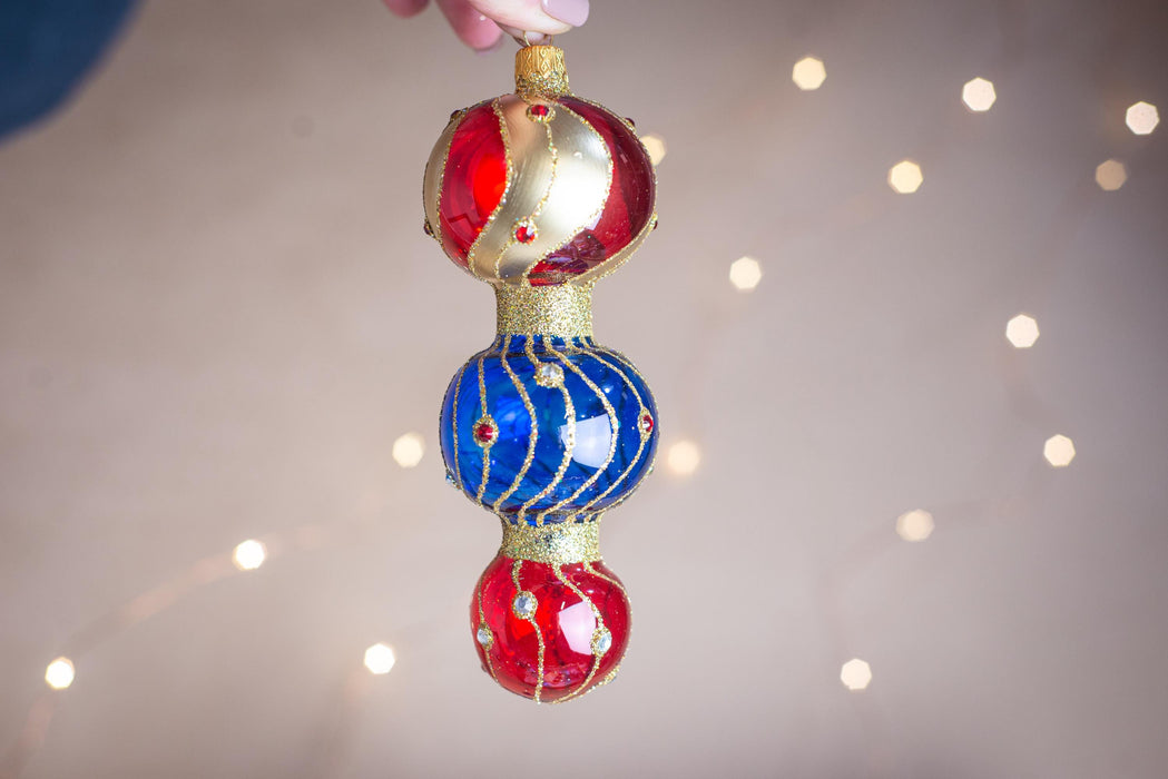 Set of 2 Christmas glass ornaments, hand-painted Xmas tree hanging decorations, Boho Xmas home decor, Christmas gift
