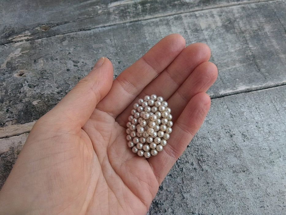 Vintage Oval Brooch with Faux Pearls, Classic 1970s Pin for Coat or Jacket