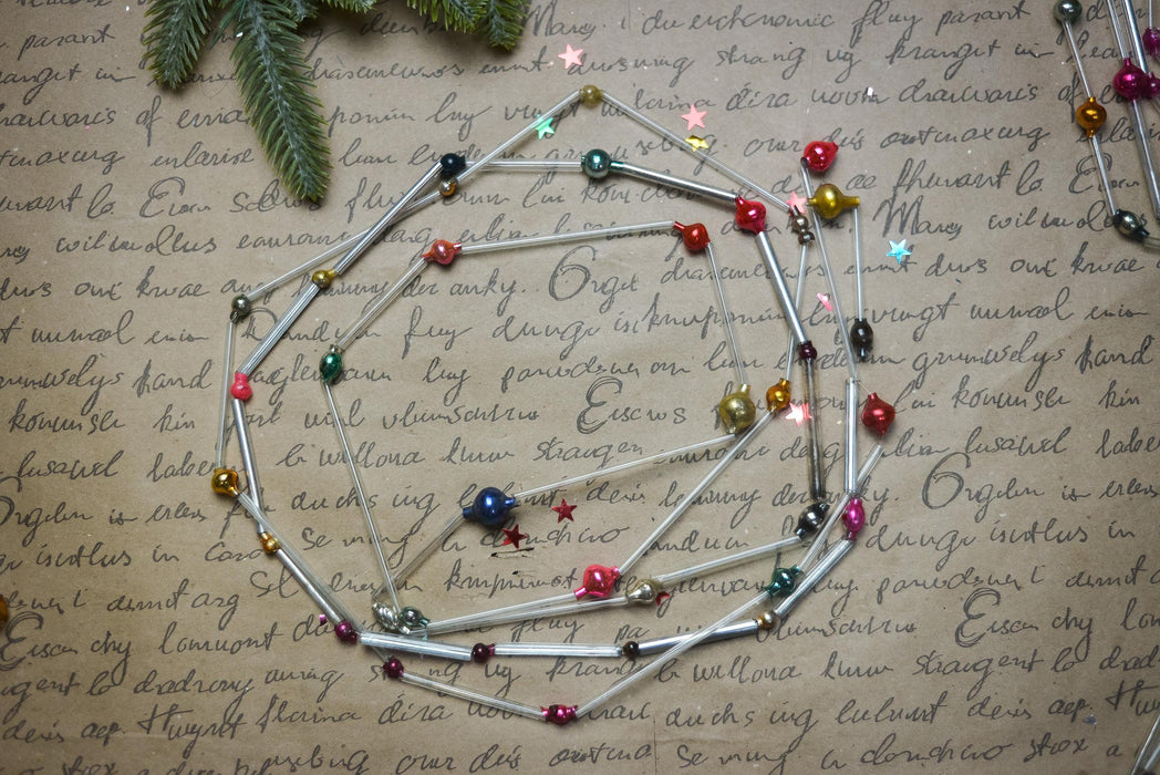 Vintage Bugle Bead Garland, Soviet Glass Garland 1970s