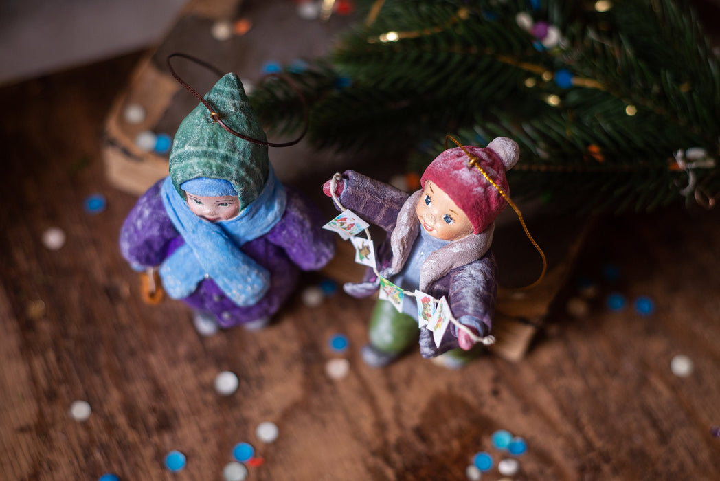 Kid in Winter Coat Spun Cotton Christmas Ornament