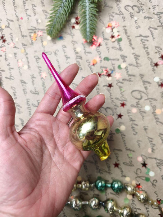 Vintage Pink & Gold Indent Glass Tree Topper – 1960s