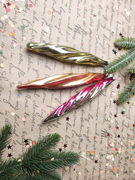 Vintage Large Glass Icicle Ornaments – 1970s, Set of 6