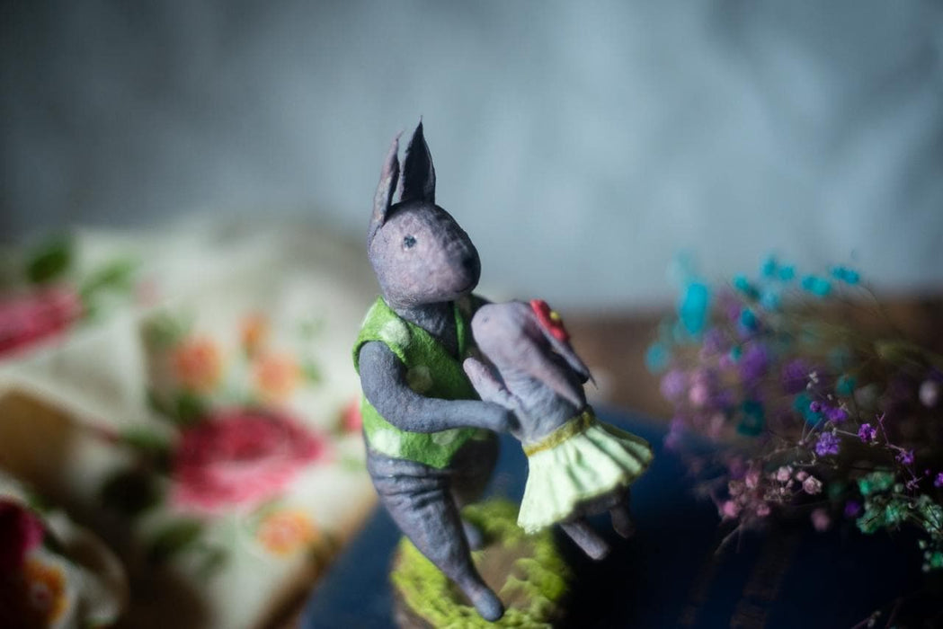 Father Bunny Figurine - Rustic Easter Decor Spun Cotton Collectible Rabbit Doll