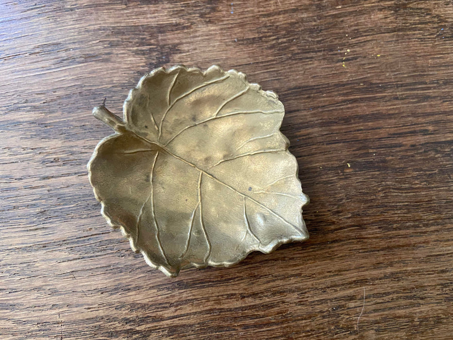 Brass Trinket Dish - Vintage Leaf Dish | Jewelry Ring Holder Tray, Small Brass Plate