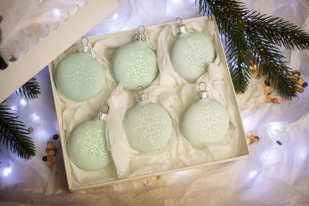 Set of 6 glass Christmas ornaments, cute Xmas tree hanging decorations