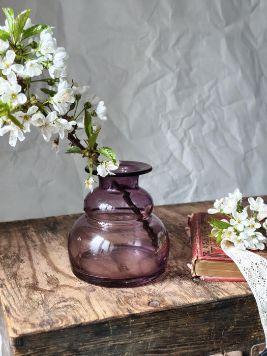 Mid Century Purple Glass Vase, Small Amethyst Bud Vase Decor