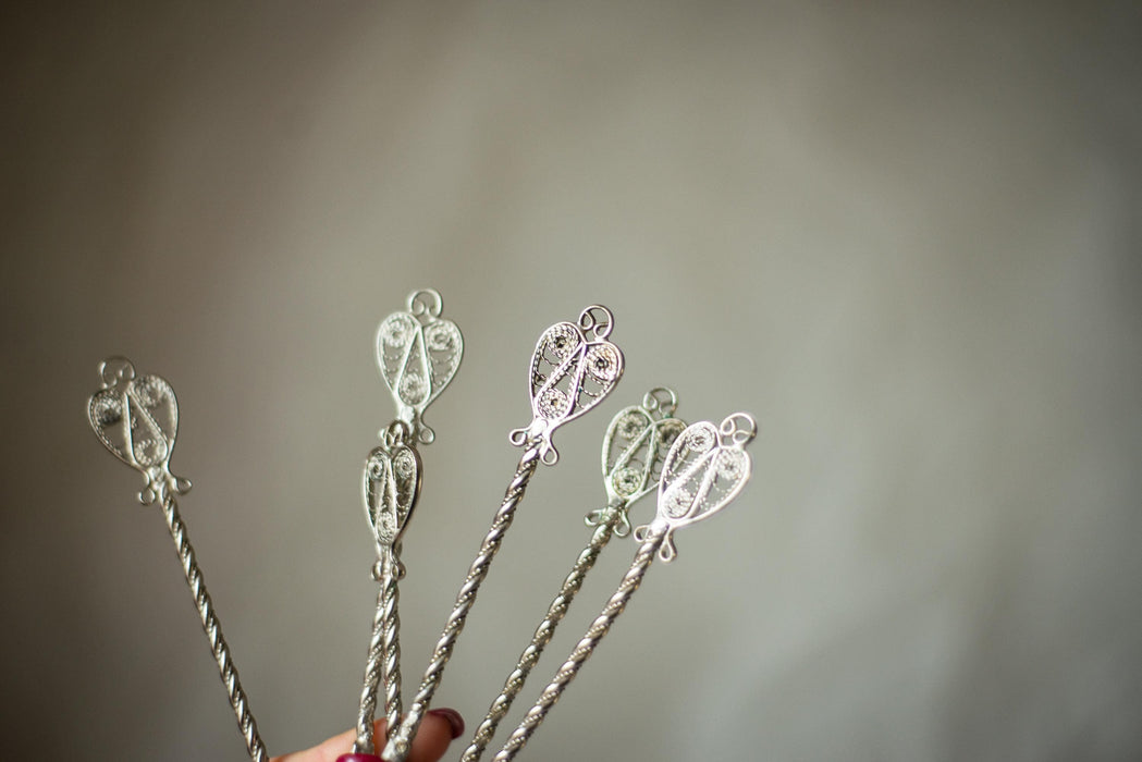 Vintage 1950s German Dessert Fork Set, Silver Tone Filigree Snack Cutlery
