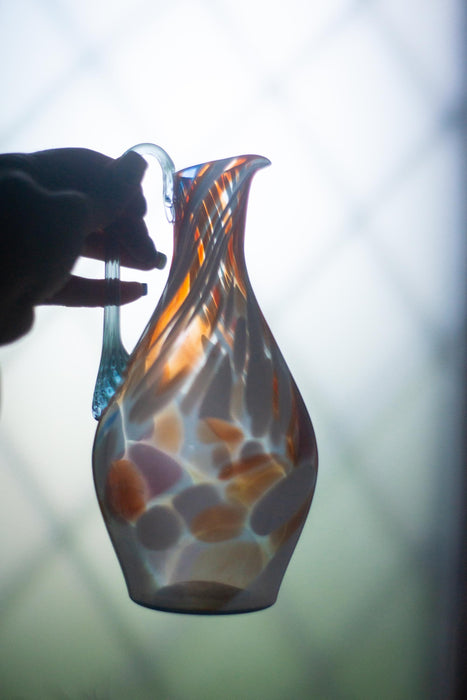 Murano Style Vintage Pitcher, Mid Century Art Glass Jug, Hand Blown Water or Wine Decanter
