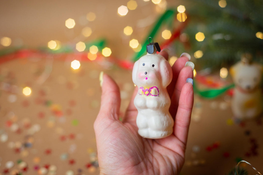 Vintage Hand-Painted Glass Dog Christmas Ornament