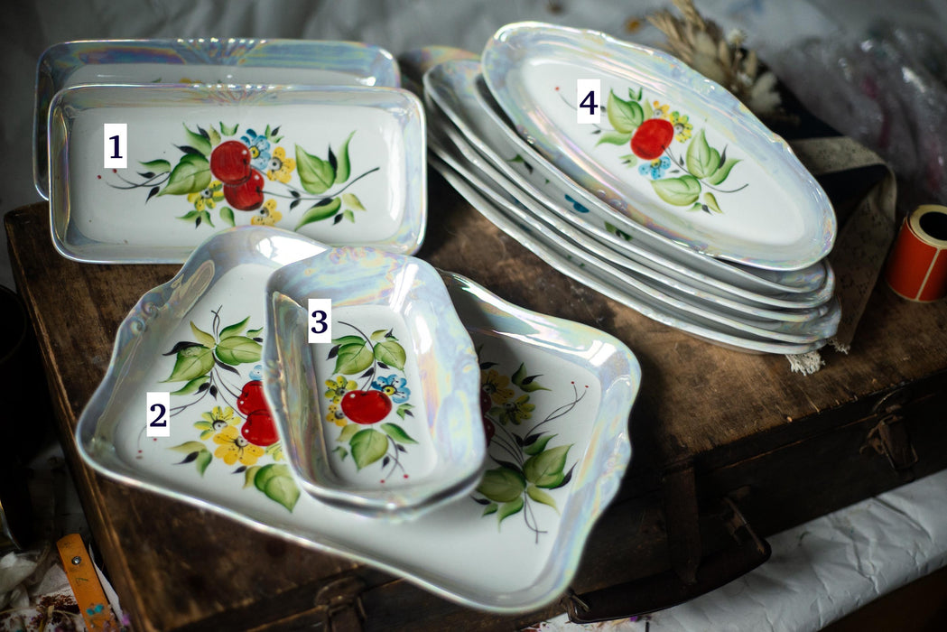 Vintage Lusterware Plates – Iridescent Porcelain Dishes With Hand Painted Cherry Motif