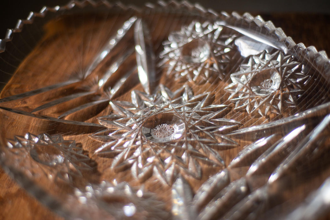 Vintage Crystal Serving Plate - Oval Crystal Platter | Cut Glass Tray Snack Serving Platter