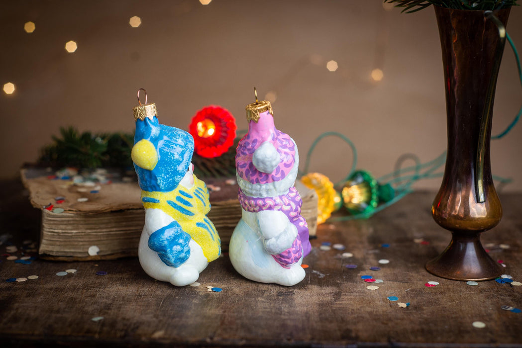 Hand-Painted Snowman Glass Christmas Ornaments
