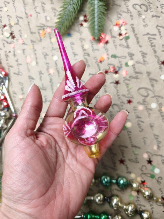 Vintage Pink & Gold Indent Glass Tree Topper – 1960s