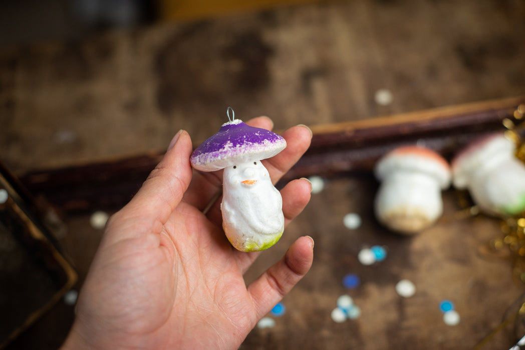 Vintage Mushroom Christmas Ornaments, Woodland Glass Tree