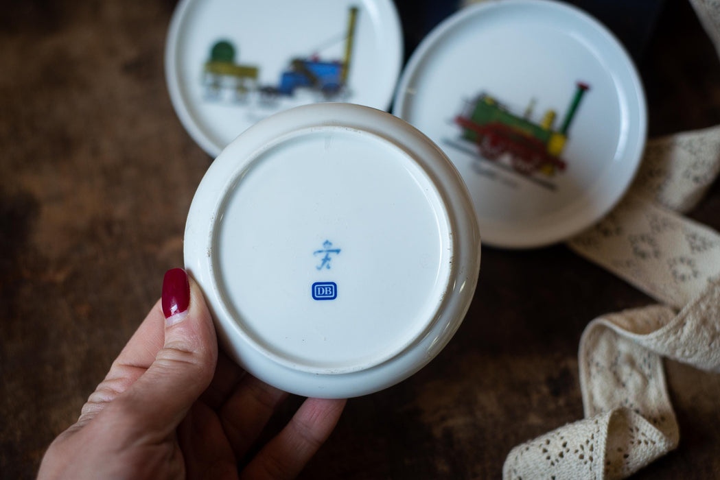 Vintage Train Snack Plates' Porcelain Steam Locomotive Dessert Set