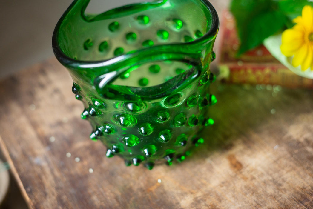 Vintage Green Hobnail Glass Ice Bucket