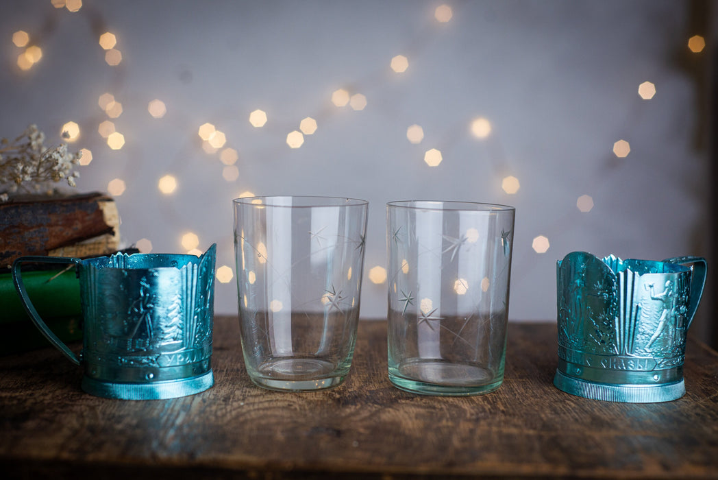 Vintage Podstakannik Holders' Pair 1970s Metal Tea Glass Holders.
