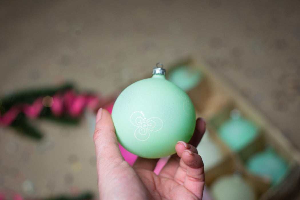 Vintage Christmas Baubles - Set of 12 Handpainted Glass Ornaments in Original Box