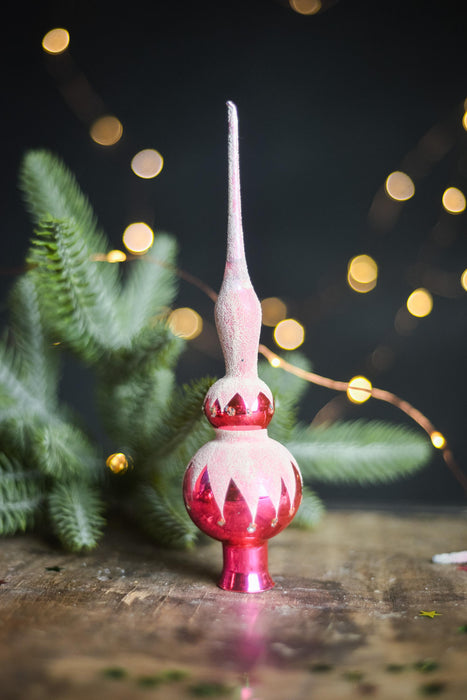 Christmas tree toppers, hot pink and white frosted decor