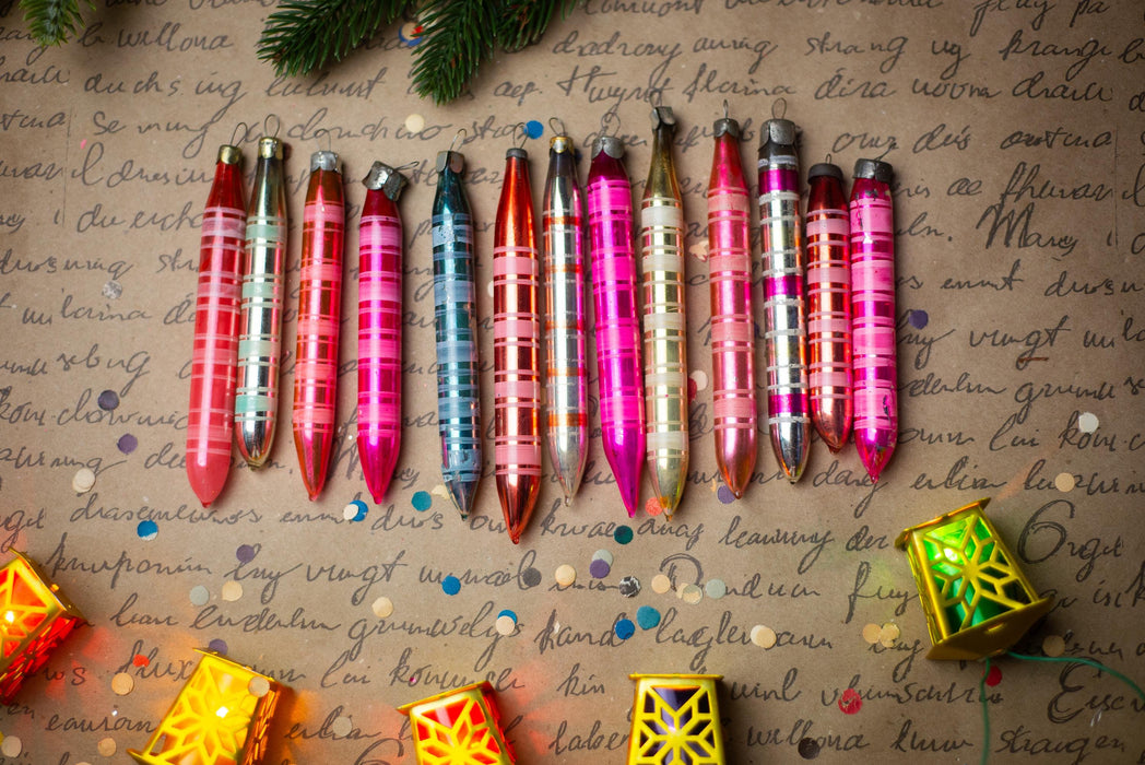 Vintage 1950s Striped Glass Icicle Ornament, 13–15 cm