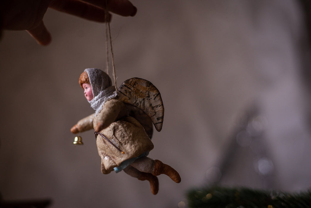 Spun Cotton Angel Boy Ornament, Vintage Inspired