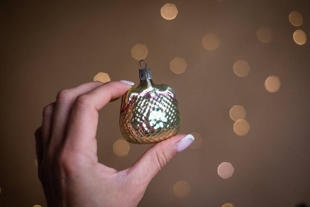 Vintage Glass Purse Christmas Ornament, Gold Mid Century
