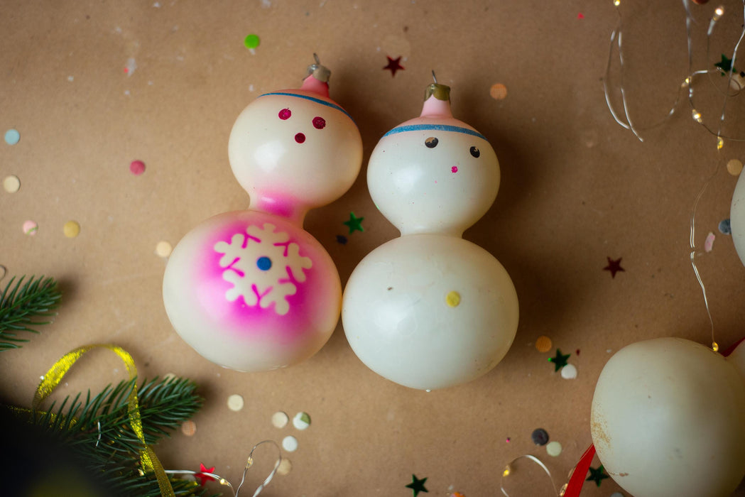 Vintage Glass Snowman Ornament, 1970s Rustic Christmas