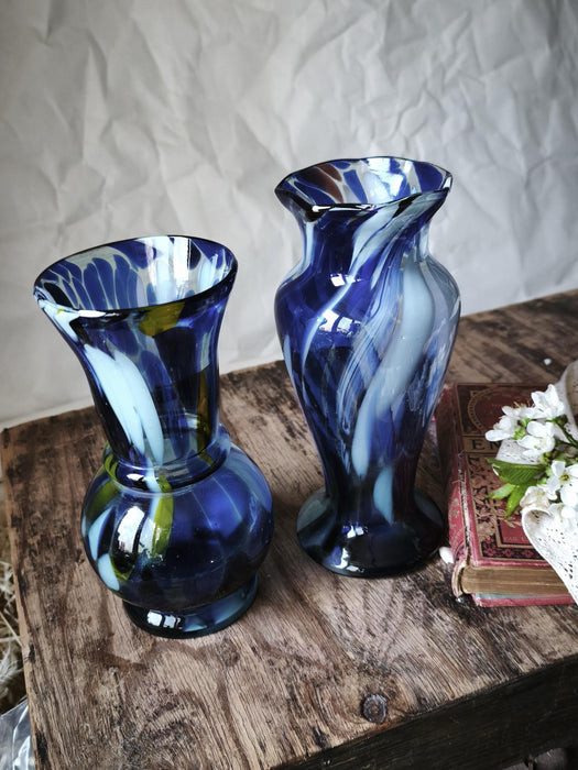 Vintage Murano Style Glass Vase, Cobalt Blue Art Glass, 1970s Bud Vase