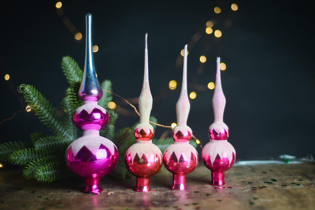 Christmas tree toppers, hot pink and white frosted decor