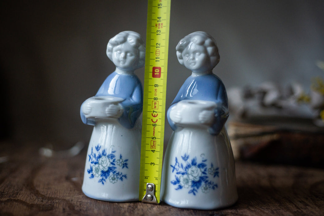 Porcelain vintage angels candle holders, pair candleholders, Christmas eve table serving