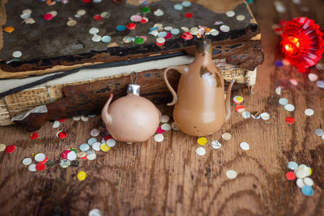 Vintage Glass Teapot Christmas Ornament, 1950s