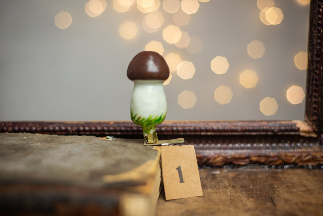 Vintage Mushroom Glass Ornament, Hand Painted Woodland