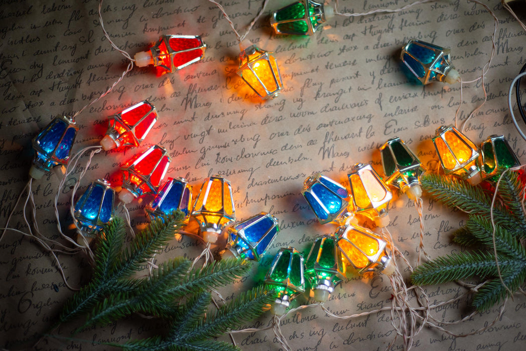 Vintage Lantern Christmas Lights, Retro Tree String Lights, Working Holiday Garland