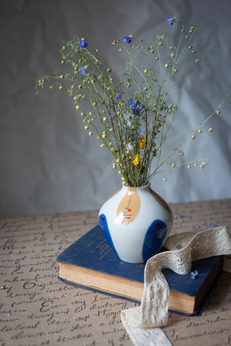 Mid Century Ceramic Vase – Bauhaus Style Abstract Painted Pottery, Modernist Art Home Decor