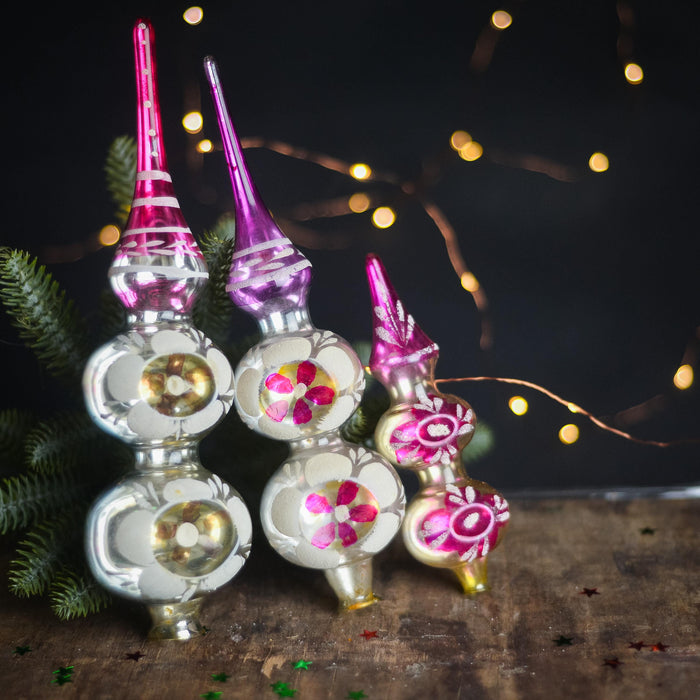 Vintage Pink & Gold Indent Glass Tree Topper – 1960s