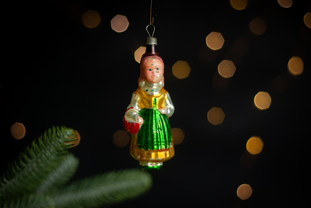 Vintage Red Riding Hood Christmas Ornament, Soviet Blown