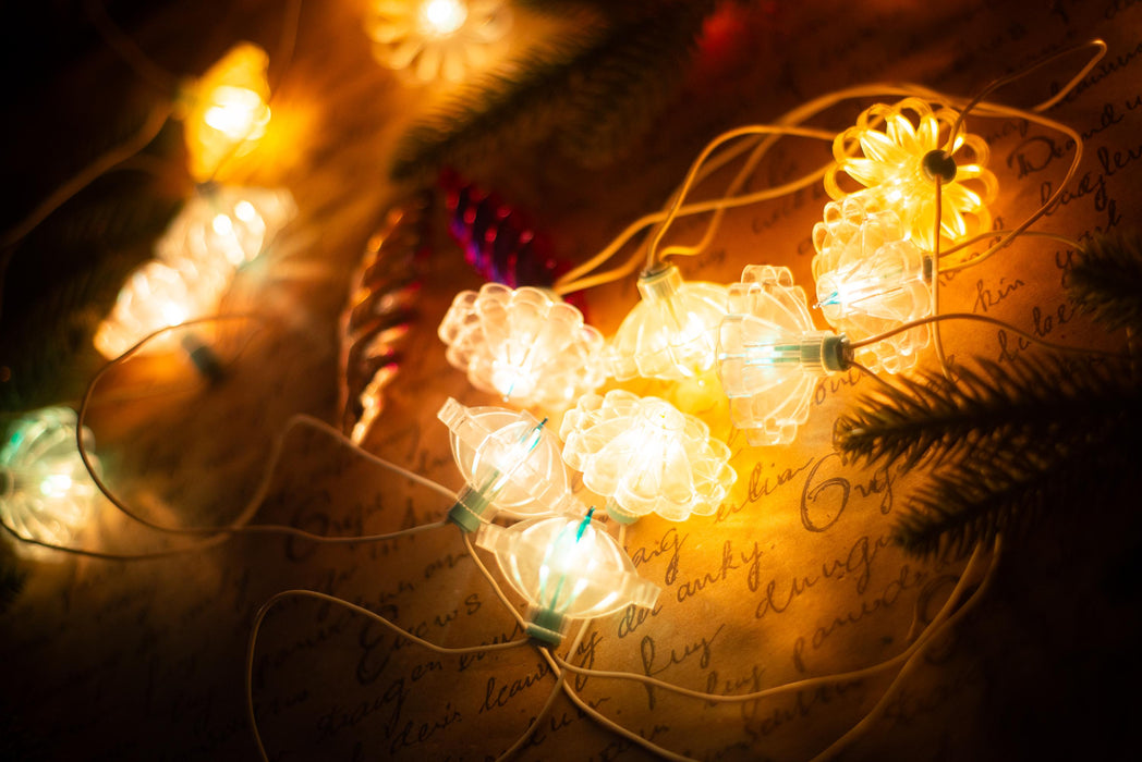 Vintage Flower Christmas Lights, Retro Christmas Tree Garland, Working Christmas String Lights