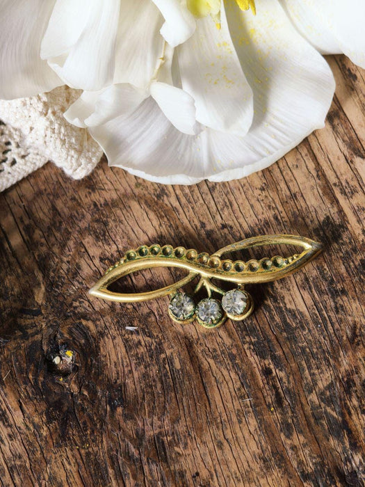 Vintage Rhinestone Brooch, Gold Tone Statement Pin Mid Century Elegant Jewelry
