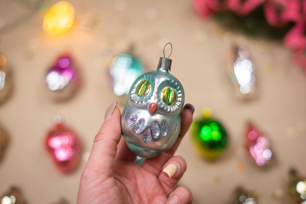 Vintage Glass Owl Christmas Ornaments, Xmas Tree Hanging