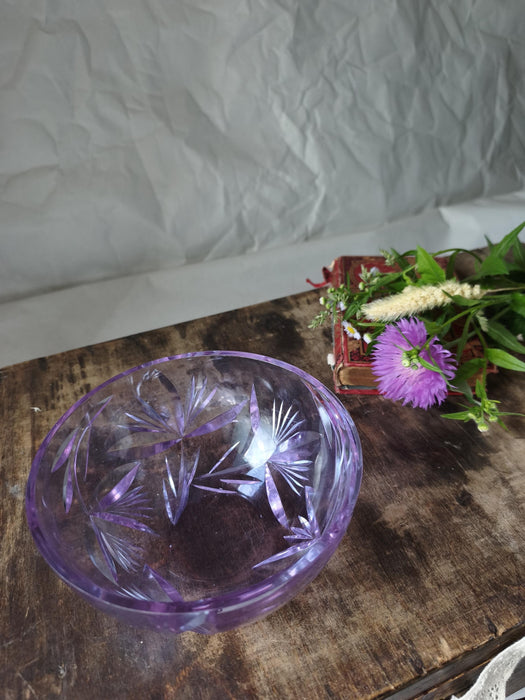 Vintage Purple Crystal Bowl – 1970s Violet Glass Fruit Bowl With Faceted Design