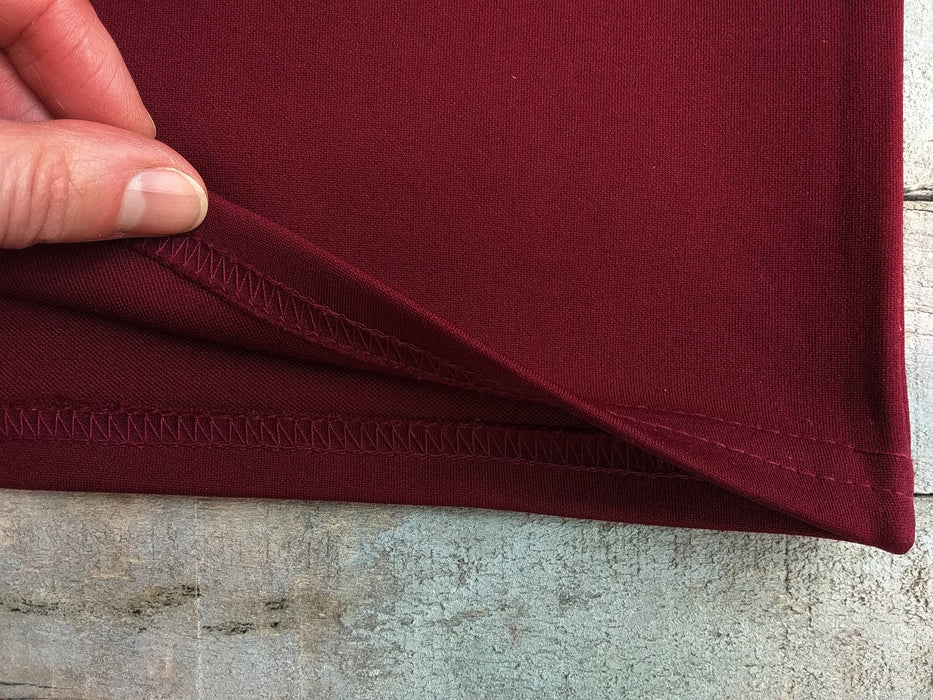 Vintage Peplum Dress - Burgundy Midi Knee Length Sheath With Deep V-Neck