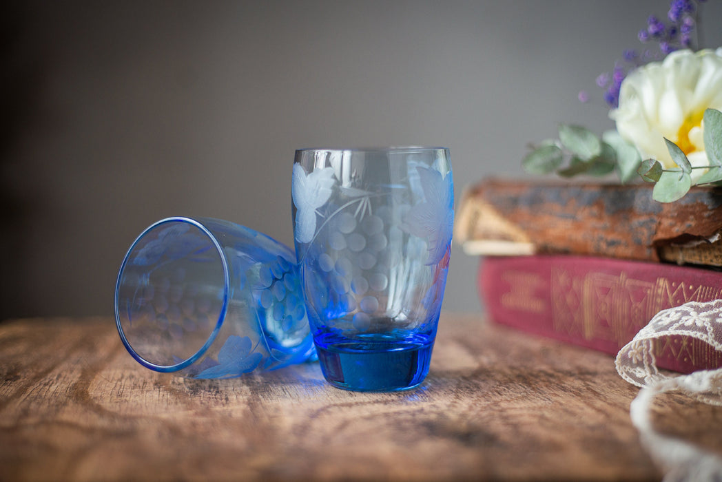 Vintage Blue Glass Tumblers – Mid-Century Set
