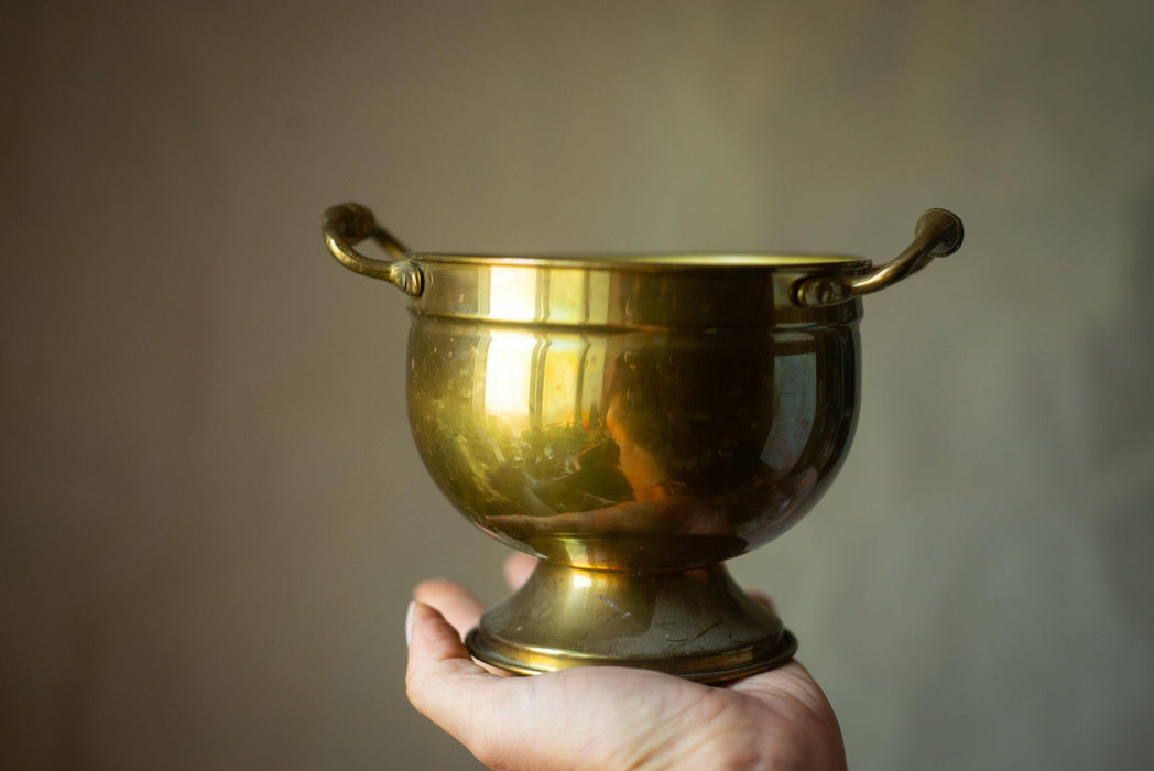 Vintage Brass Planter - Trophy Style Pedestal Planter with Aged Brass Finish