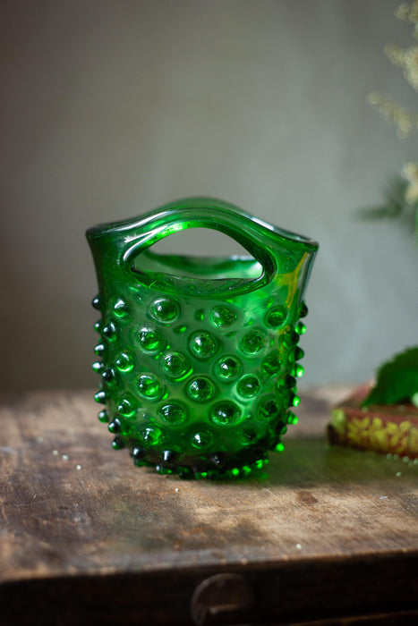 Vintage Green Hobnail Glass Ice Bucket