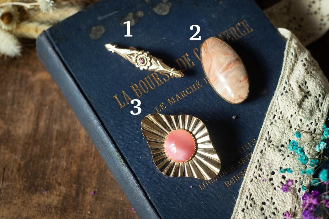 Natural Stone Brooch, Vintage Pink Crystal Jewelry, Gold Tone Filigree Lapel Pin, Antique Victorian Retro Shawl Pin, Gift for Mom