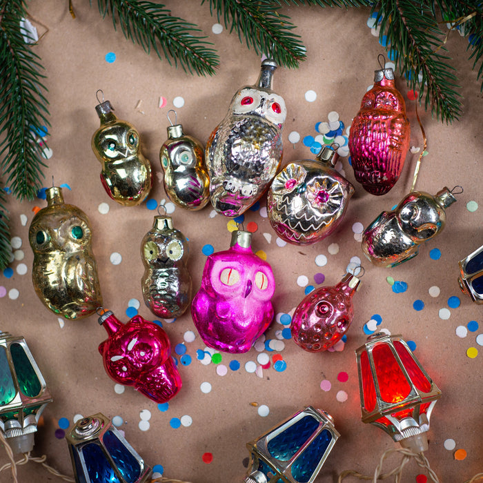 Vintage Glass Owl Christmas Ornaments, Xmas Tree Hanging