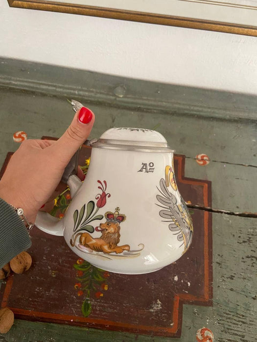 Vintage Bavarian Beer Stein Ceramic Mug with Pewter Lid Lion Eagle Crest